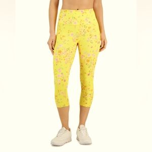 NWT Ideology Performance Cropped Leggings Pansy Lemon Yellow Floral Sz XL